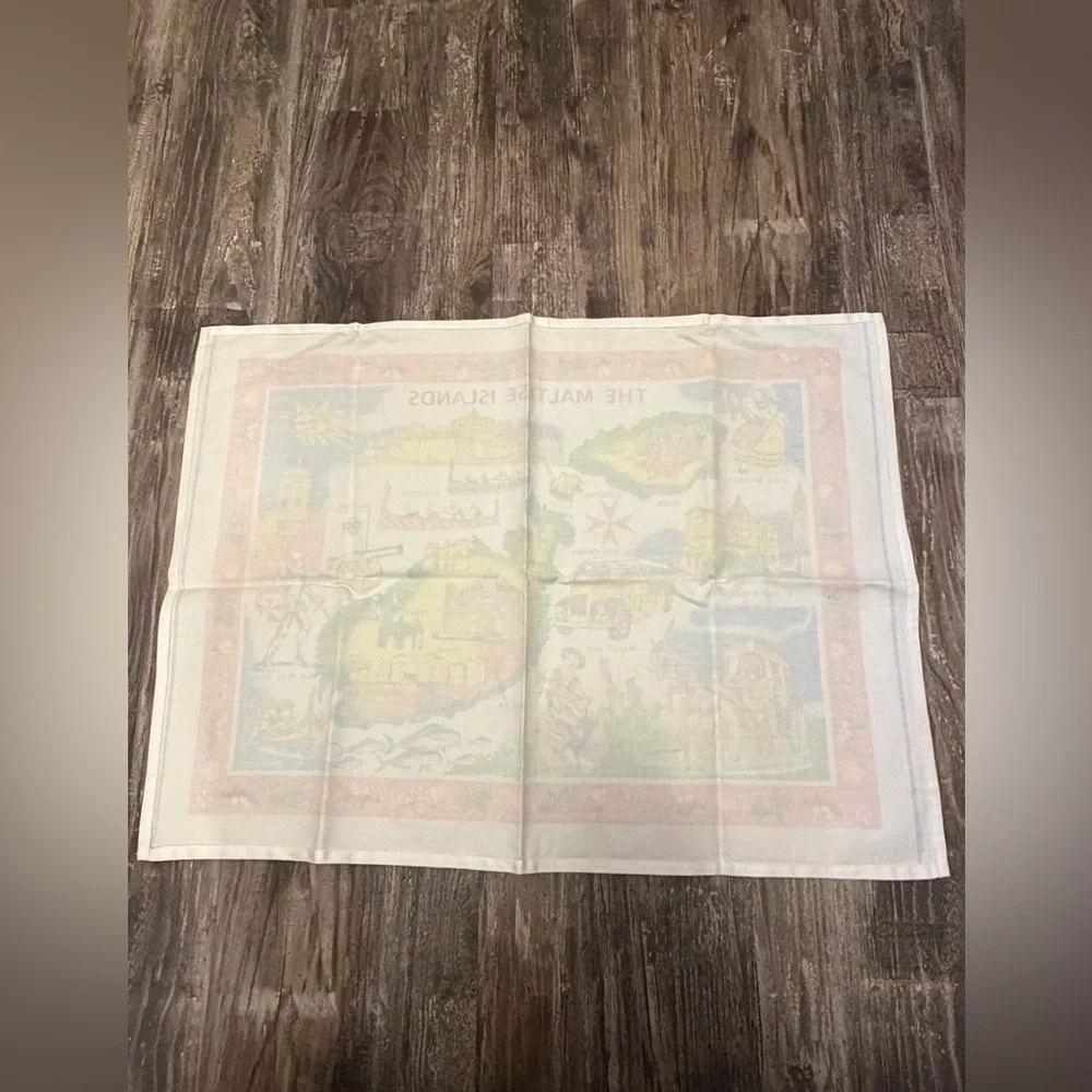 Vintage Cloth Linen Tea Towel Maltese Islands Map Souvenir